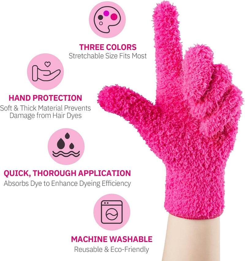 Aphlos 3 Pairs Reusable Microfiber Hair Dye Gloves for Hair Coloring & Cleaning - Protects Hands, Prevents Damage to Fragile Hair, Ensures Efficient Dye Application, Machine Washable Eco-Friendly Use - Image 4